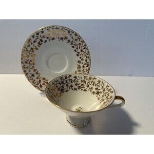 Kronester White with Gold Leaf Pattern Porcelain Tea Cup and Saucer - Germany